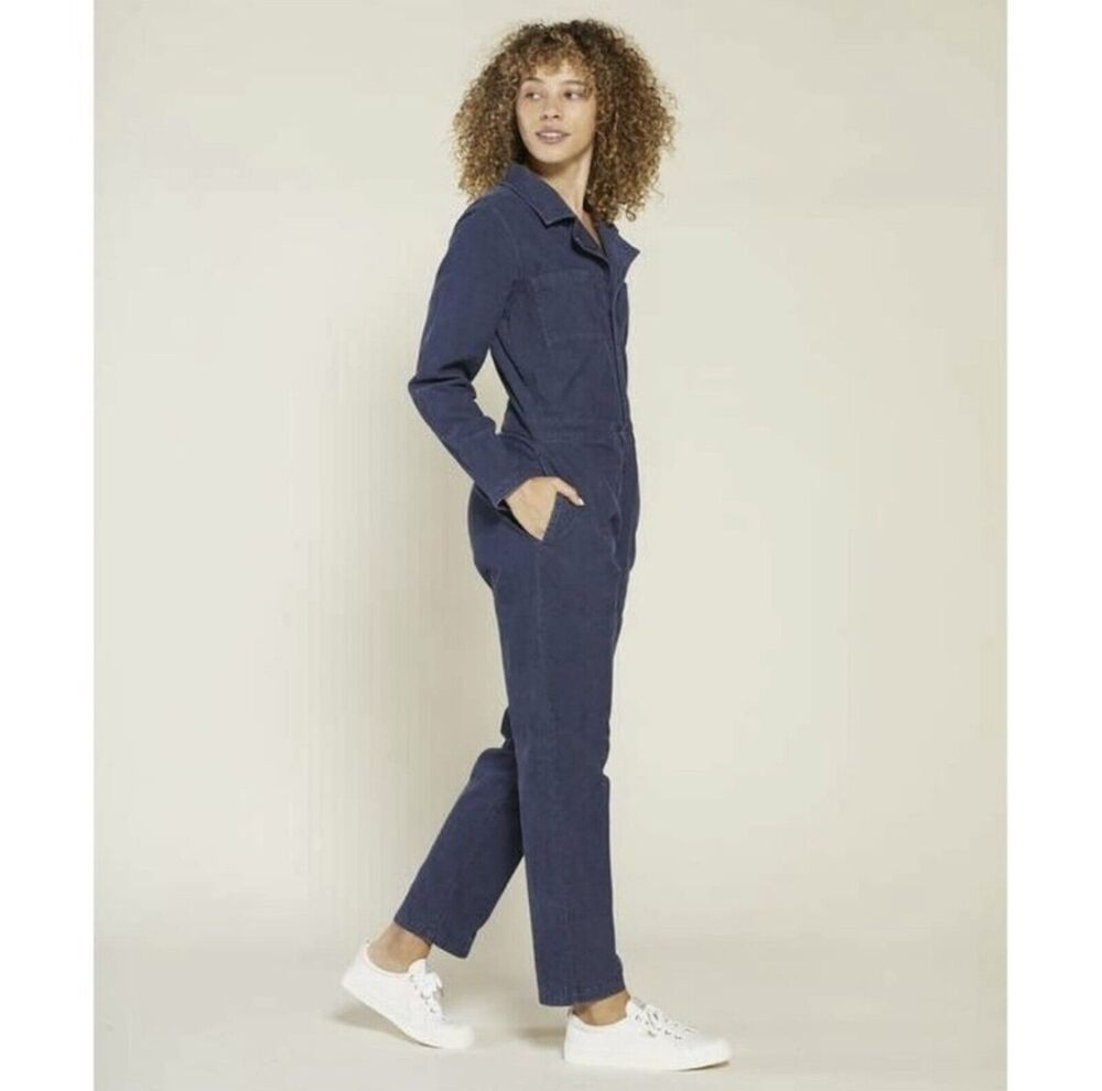 Organic Cotton Button Front Jumpsuit Outerknown S.E.A. Blue Washed S